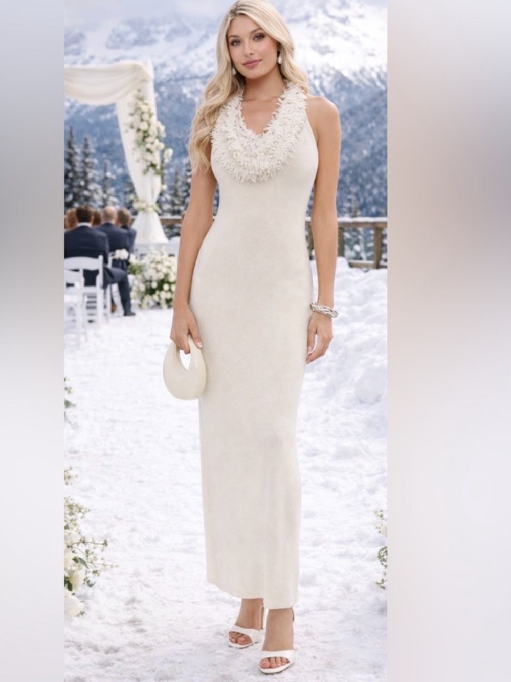 NWT Aya Muse Wren Halterneck Ruffle Maxi Dress in Beige Size XS